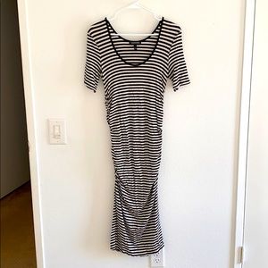Striped ruched maternity jersey dress